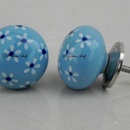 Turquoise Blue Flower Knob (1)